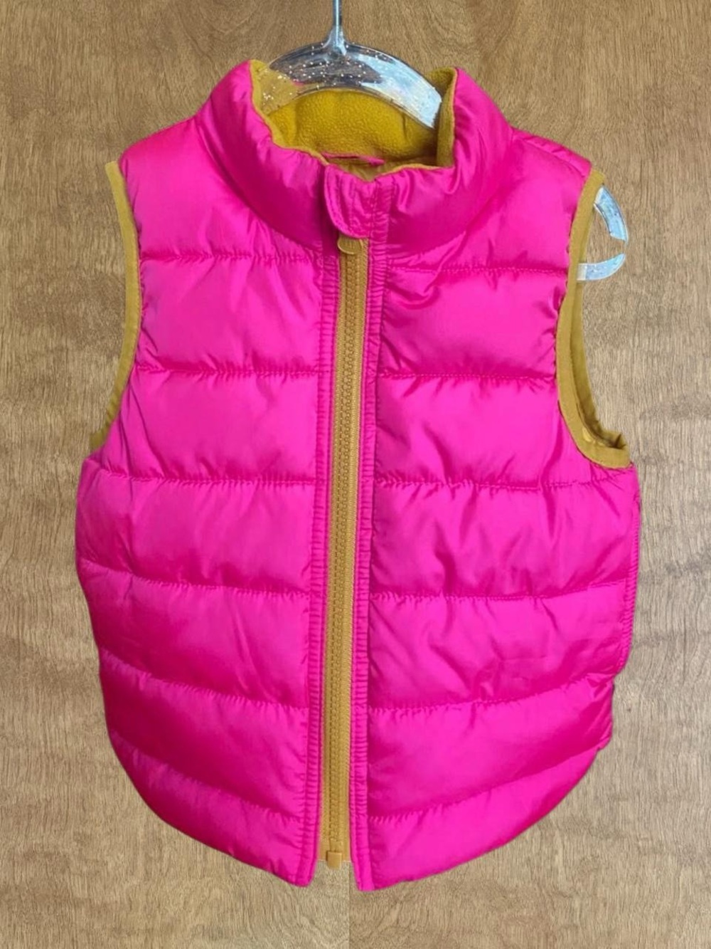 GAP Kids Puffer Vest in Bright Pink with Mustard Trim